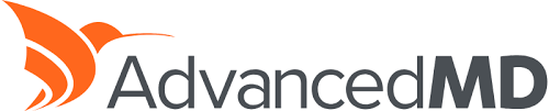 AdvancedMD logo, professional blue and gray text with medical icon
