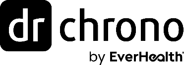 DrChrono logo, modern black and white text with clock icon