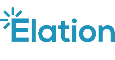 Elation logo, bright orange and white text with sun icon