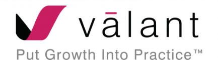 Valant logo, modern red and black text with icon