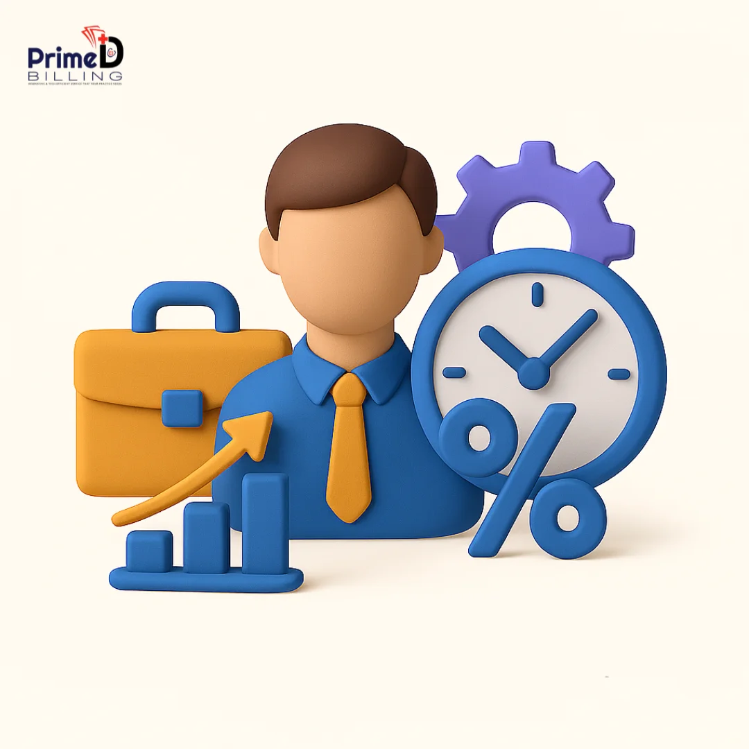 Illustration representing employee outsourcing with healthcare professionals and clock icons