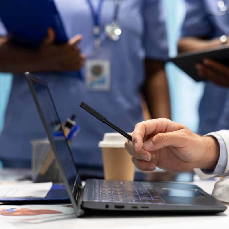 3D style modern icon illustration of medical credentialing with healthcare symbols and documents